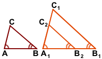 Первый признак подобия треугольников доказательство
